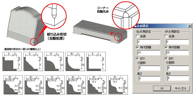 多彩な面取り機能